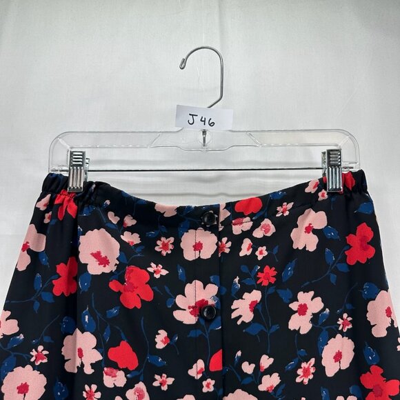 Lily Black A-Line Skirt Womens S Button Front Elastic Waist Floral Black Orange - Picture 9 of 9